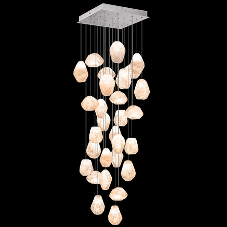 853540-14L Fine Art Lighting Natural Inspirations 30"W Square Pendant with Silver w/Clear Quartz Glass Drops Finish
