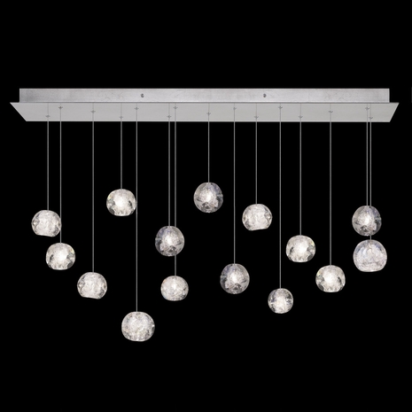 853740-106L Fine Art Lighting Natural Inspirations 48"W Rectangular Pendant with Silver w/Nebula Glass Drops Finish