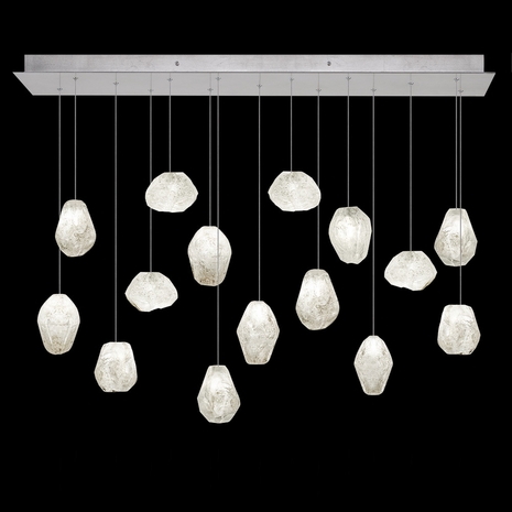 853740-13L Fine Art Lighting Natural Inspirations 48"W Rectangular Pendant with Silver w/Clear Quartz Glass Drops Finish