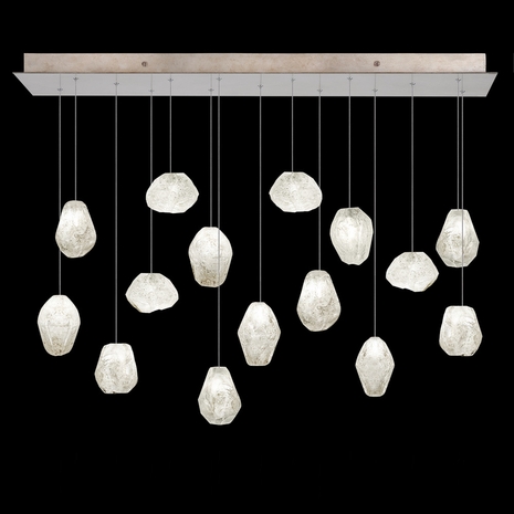 853740-23L Fine Art Lighting Natural Inspirations 48"W Rectangular Pendant with Gold w/Clear Quartz Glass Drops Finish