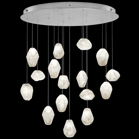 862840-13L Fine Art Lighting Natural Inspirations 32"W Round Pendant with Silver w/Clear Quartz Glass Drops Finish
