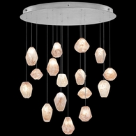 862840-14L Fine Art Lighting Natural Inspirations 32"W Round Pendant with Silver w/Clear Quartz Glass Drops Finish