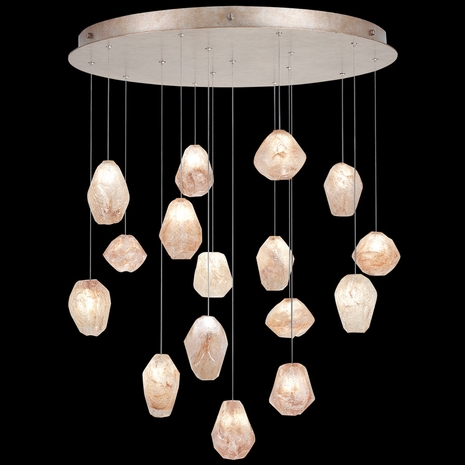 862840-24L Fine Art Lighting Natural Inspirations 32"W Round Pendant with Gold w/Clear Quartz Glass Drops Finish