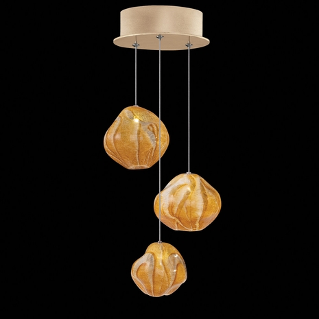 866240-22 Fine Art Lighting Vesta 9"W Round Pendant with Gold w/Amber Glass Finish