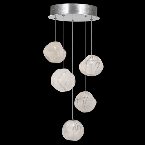 866340-11 Fine Art Lighting Vesta 12"W Round Pendant with Silver w/White Glass Finish