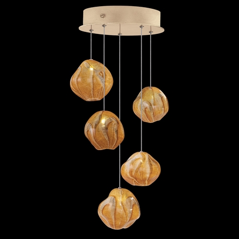 866340-22 Fine Art Lighting Vesta 12"W Round Pendant with Gold w/Amber Glass Finish