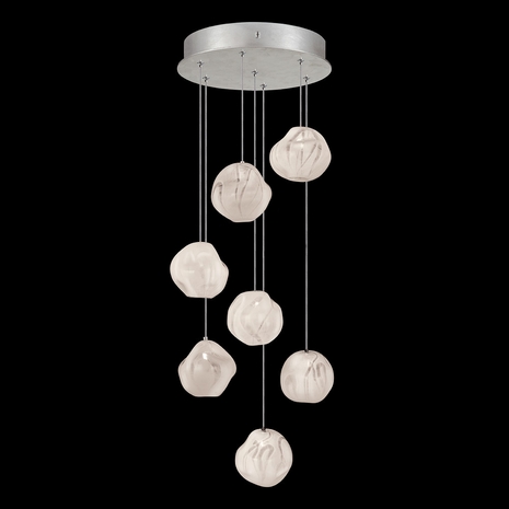 866440-11 Fine Art Lighting Vesta 14"W Round Pendant with Silver w/White Glass Finish