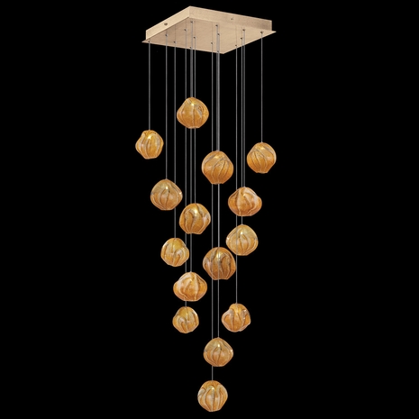 866840-22 Fine Art Lighting Vesta 19"W Square Pendant with Gold w/Amber Glass Finish