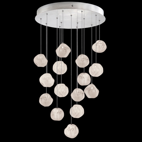 867040-11 Fine Art Lighting Vesta 21"W Round Pendant with Silver w/White Glass Finish