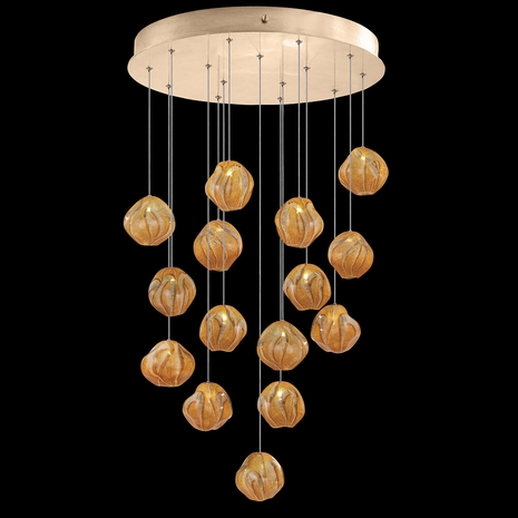 867040-22 Fine Art Lighting Vesta 21"W Round Pendant with Gold w/Amber Glass Finish