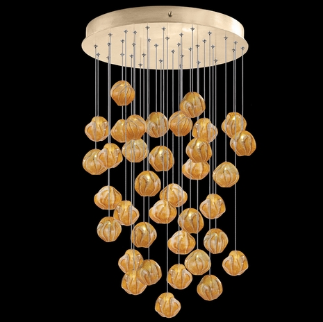 867440-22 Fine Art Lighting Vesta 34"W Round Pendant with Gold w/Amber Glass Finish