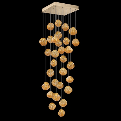 867640-22 Fine Art Lighting Vesta 30"W Square Pendant with Gold w/Amber Glass Finish