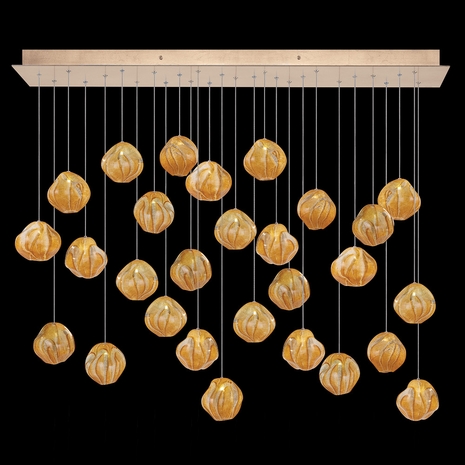 867840-22 Fine Art Lighting Vesta 54"W Rectangular Pendant with Gold w/Amber Glass Finish