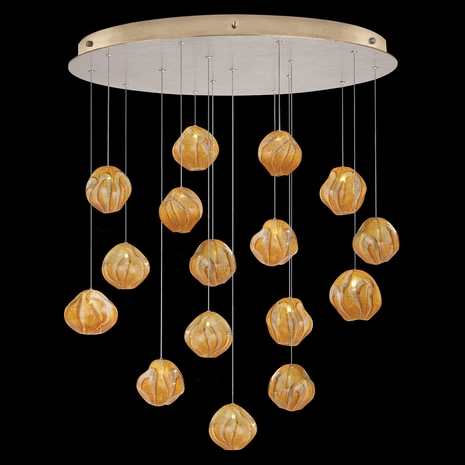 868440-22 Fine Art Lighting Vesta 32"W Round Pendant with Gold w/Amber Glass Finish
