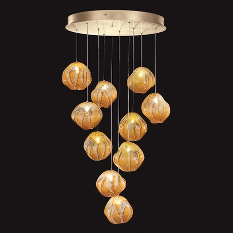 869040-22 Fine Art Lighting Vesta 22"W Round Pendant with Gold w/Amber Glass Finish