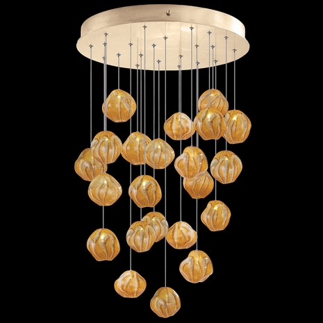 869940-22 Fine Art Lighting Vesta 24"W Round Pendant with Gold w/Amber Glass Finish