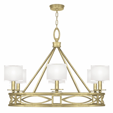 887640-310 Fine Art Lighting Cienfuegos 39.5"W Round Chandelier with Gold Leaf w/White Fabric Shades Finish