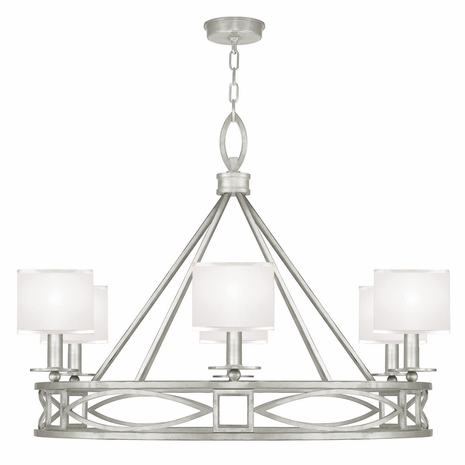 887640-41 Fine Art Lighting Cienfuegos 39.5"W Round Chandelier with Silver Leaf w/White Fabric Shades Finish