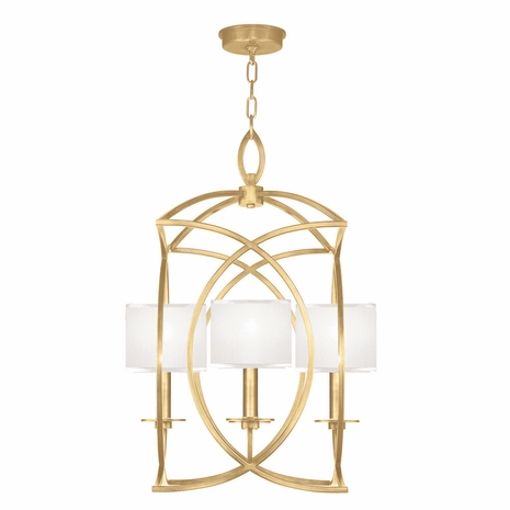 887740-310 Fine Art Lighting Cienfuegos 21.5"W Square Chandelier with Gold Leaf w/White Fabric Shades Finish