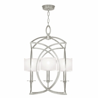 887740-41 Fine Art Lighting Cienfuegos 21.5"W Square Chandelier with Silver Leaf w/White Fabric Shades Finish