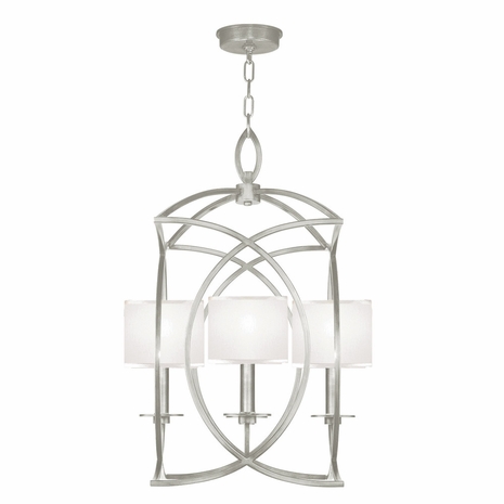 887740-41 Fine Art Lighting Cienfuegos 21.5"W Square Chandelier with Silver Leaf w/White Fabric Shades Finish