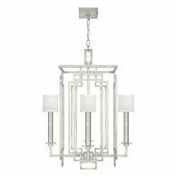 889040-41 Fine Art Lighting Cienfuegos 24"W Square Chandelier with Silver Leaf w/White Fabric Shades Finish
