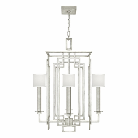 889040-41 Fine Art Lighting Cienfuegos 24"W Square Chandelier with Silver Leaf w/White Fabric Shades Finish