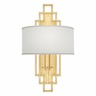 889350-310 Fine Art Lighting Cienfuegos 22"H Sconce with Gold Leaf w/White Fabric Shades Finish