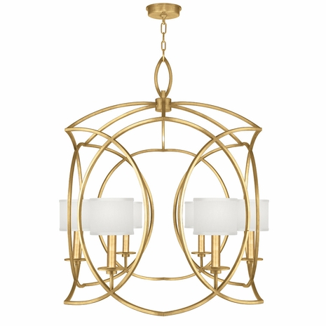 889840-310 Fine Art Lighting Cienfuegos 30.5"W Round Chandelier with Gold Leaf w/White Fabric Shades Finish