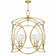 889840-310 Fine Art Lighting Cienfuegos 30.5"W Round Chandelier with Gold Leaf w/White Fabric Shades Finish