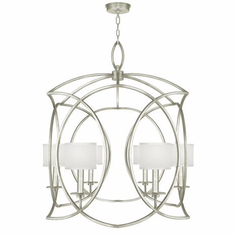 889840-41 Fine Art Lighting Cienfuegos 30.5"W Round Chandelier with Silver Leaf w/White Fabric Shades Finish
