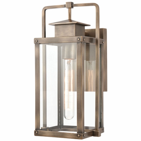 89181/1 ELK Lighting Crested Butte 1-Light Outdoor Sconce In Vintage Brass With Clear Glass Enclosure