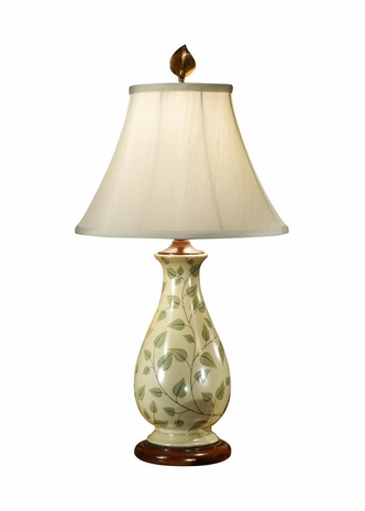8923 Wildwood Lamps Green Leaves Lamp with Hand Painted Porcelain