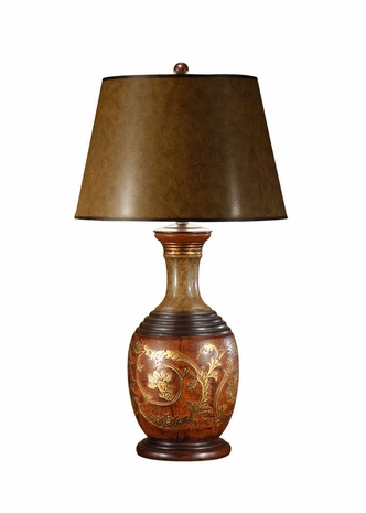 9016 Wildwood Lamps Incised Swirls Lamp with Hand Painted Porcelain