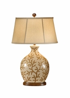 9047 Wildwood 30in. Porcelain Frantic Branches Lamp with Linen Shade and Hand Painted/Fruitwood Finish