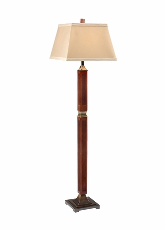 9074 Wildwood Lamps Routed Squares Floor Lamp with Fluted Wood In Walnut Old Brass Finish