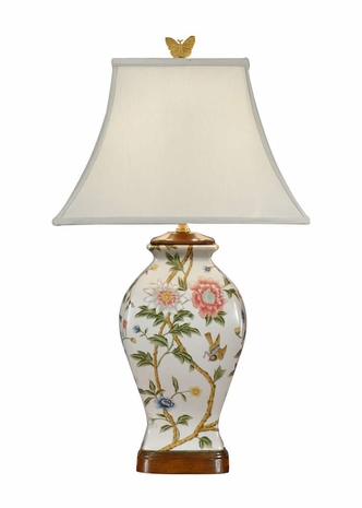 9100 Wildwood Lamps Little Bird Vase Lamp with Hand Painted Porcelain