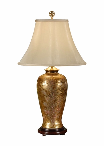 9103 Wildwood Lamps Old Gold Floral Lamp with Hand Painted Kutani Porcelain