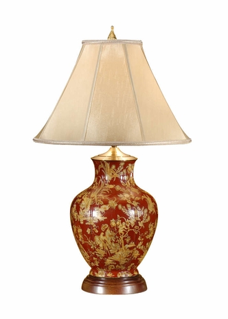 9110 Wildwood 33in. Porcelain Maxwell Lamp with Silkette Shade and Hand Painted/Fruitwood Finish