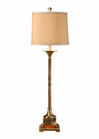 9118 Wildwood Lamps Slim Wood Buffet Lamp with Antique Distressed Wood with Patinaed Brass