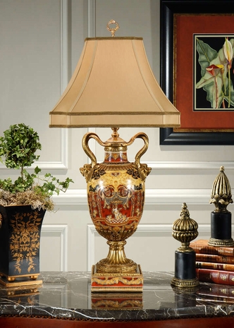 9148 Wildwood Lamps Dolphins Urn Lamp with Hand Painted Porcelain with French Gold Ormolu