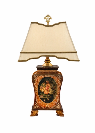 9149 Wildwood Lamps Footed Tea Box Lamp with Hand Painted Wood with Aged Brass