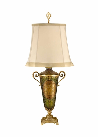9180 Wildwood Lamps Handled Vase Lamp with Hand Decorated Crystal Cast Brass with Antique Patina