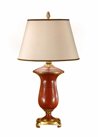 9189 Wildwood Lamps Antique Red Leaf Lamp with Hand Decorated Porcelain with Cast Brass