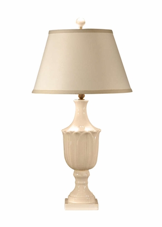 9221 Wildwood Porcelain White Crackle Glaze Leaves Urn Lamp