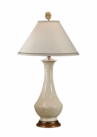 9224 Wildwood Lamps Slender Vase Lamp with Hand Made and Decorated Porcelain with Wood and Brass