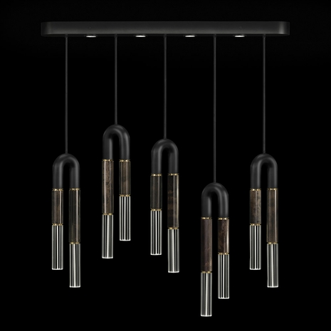 923140-111 Fine Art Lighting Antonia 51.5"W Linear Pendant with Black/Brass/Charcoal Finish