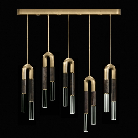 923140-311 Fine Art Lighting Antonia 51.5"W Linear Pendant with Gold Leaf/Brass/Charcoal Finish