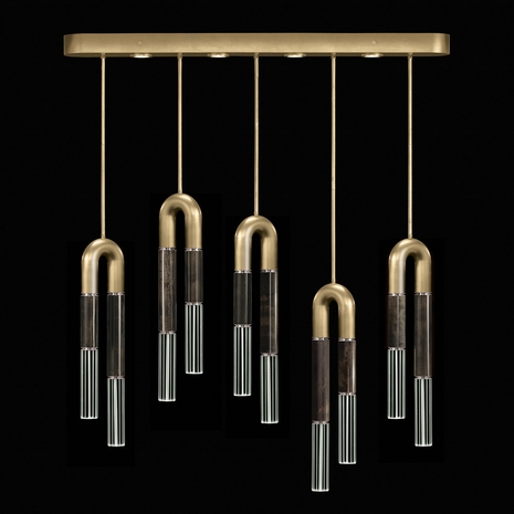 923140-321 Fine Art Lighting Antonia 51.5"W Linear Pendant with Gold Leaf/Nickel/Charcoal Finish