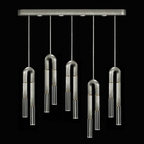 923140-410 Fine Art Lighting Antonia 51.5"W Linear Pendant with Silver Leaf/Brass/No Parchment Finish